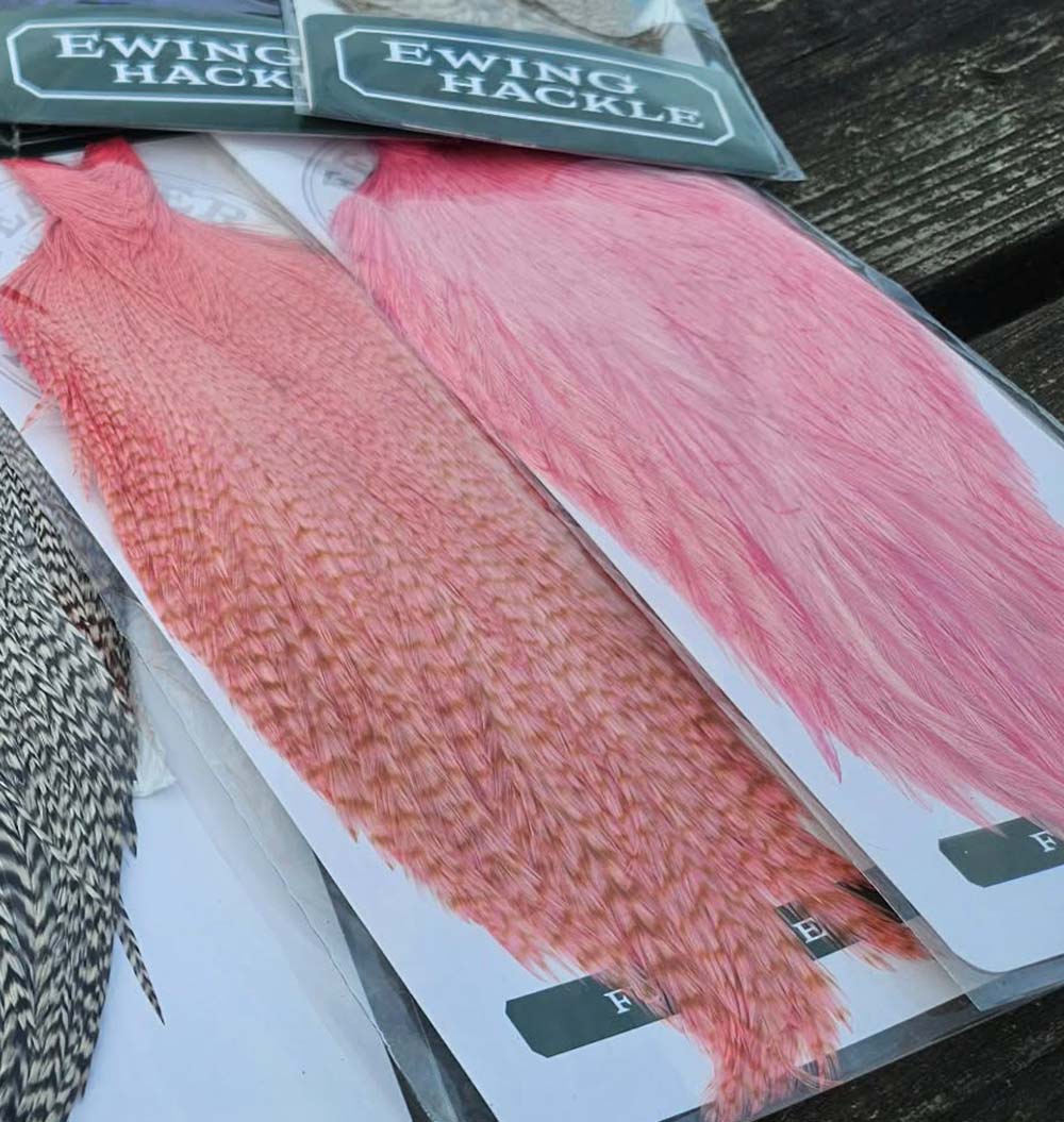 Ewing #1 rooster cape - Grizzly Bleeched dyed Salmon pink