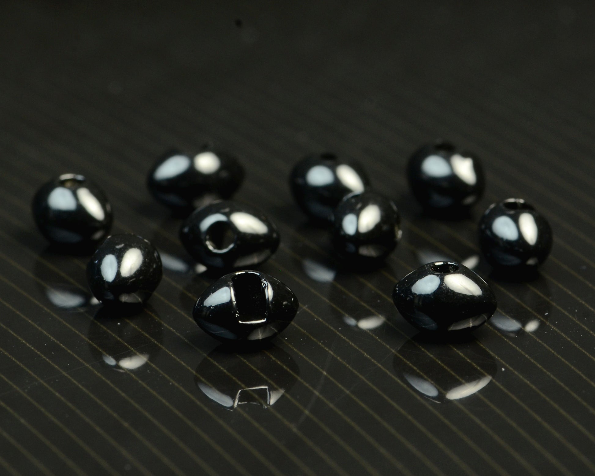 Spawn Slotted Tungsten Football Beads - 7.5 mm - Black
